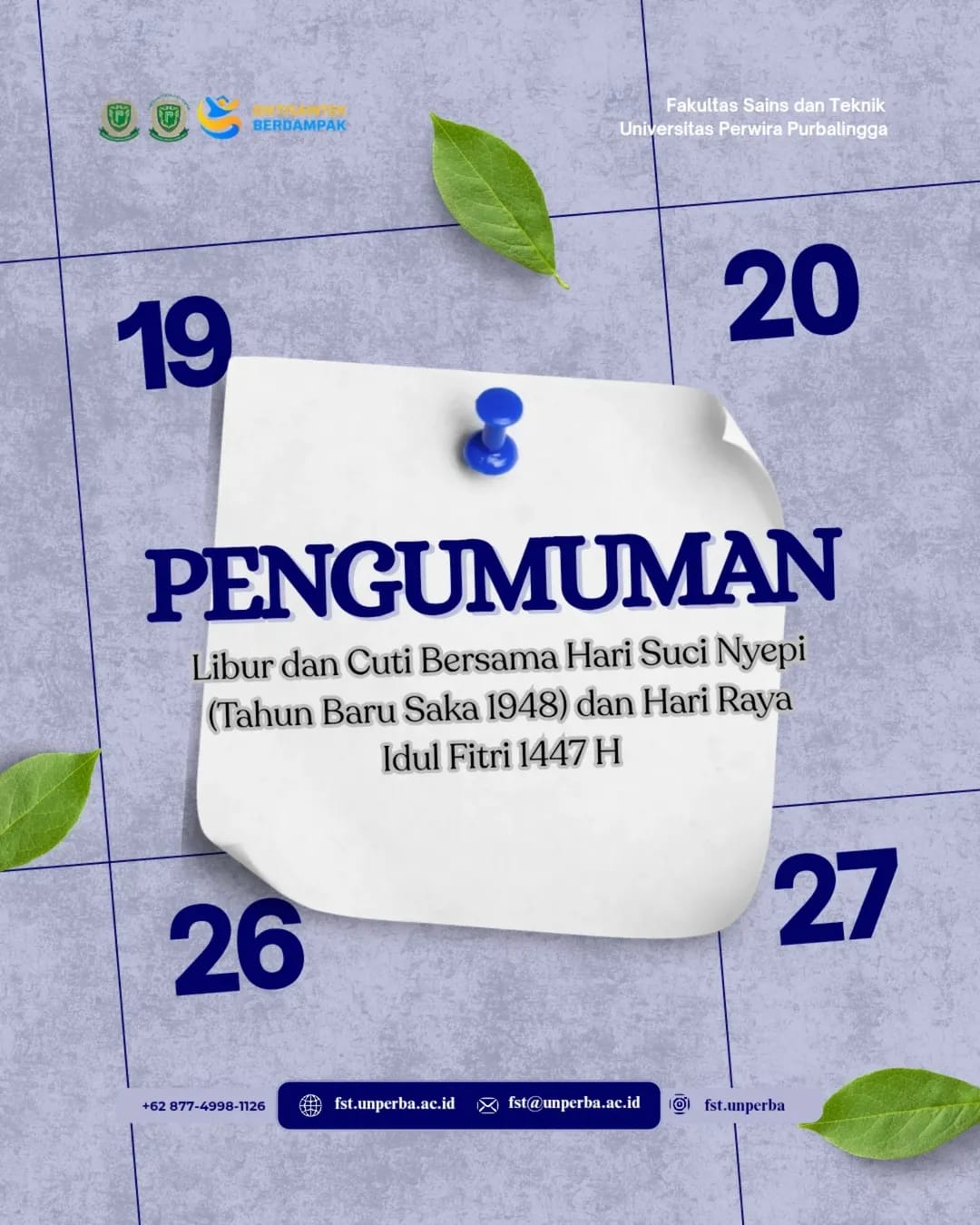 Informasi Surat Edaran Rektor Universitas Perwira Purbalingga Tentang Libur dan cuti Bersama